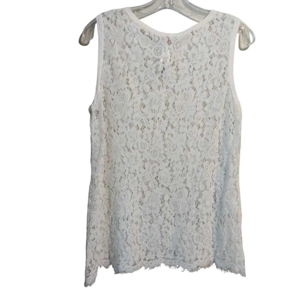 Chicos Tank Top Womens 1 Medium M White Sleeveless Shirt Stretch Blouse Lace - Picture 4 of 8